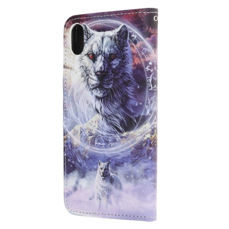 Bescherming Hoesje iPhone XR Telefoonhoesje Wolf In De Winter Met String
