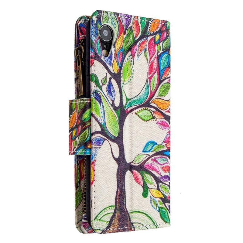Cover Folio-hoesje iPhone XR Lichtblauw Wit Telefoonhoesje Boomzak Met Ritssluiting