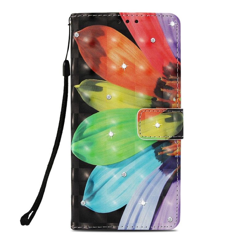 Cover Folio-hoesje iPhone XR Telefoonhoesje Geschilderde Bloem En Diamanten