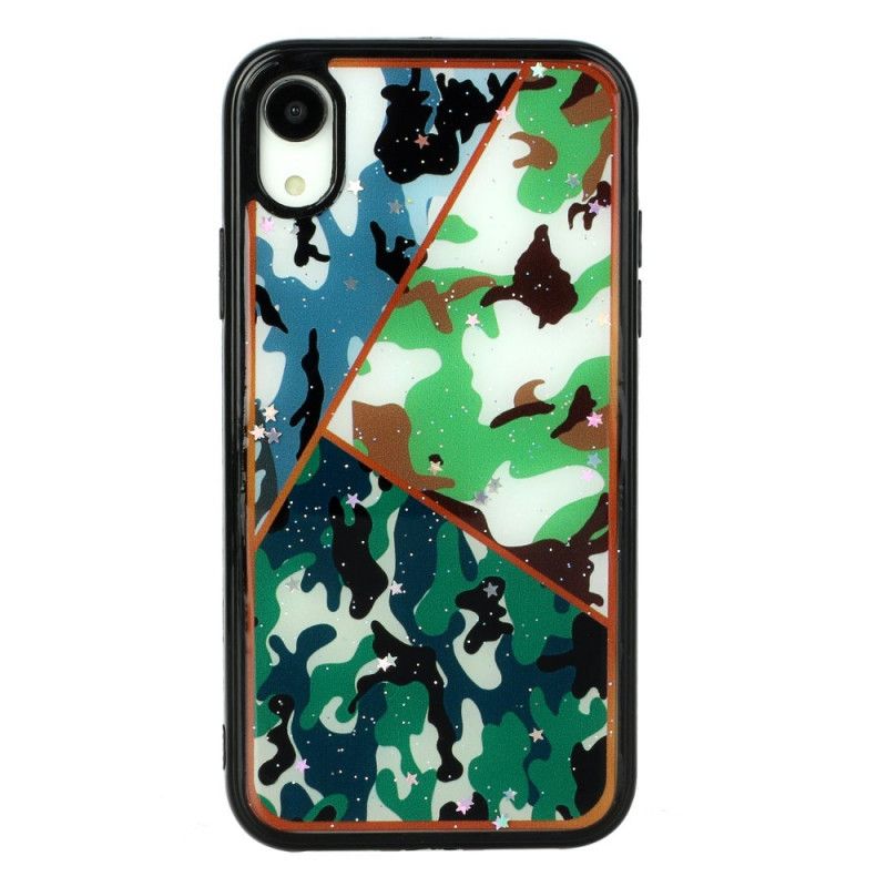 Hoesje iPhone XR Bruin Groen Camouflage Van Siliconen En Epoxy Marmer