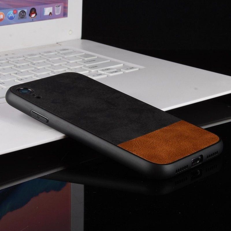 Hoesje iPhone XR Grijs Zwart Tweekleurig Kunstleer