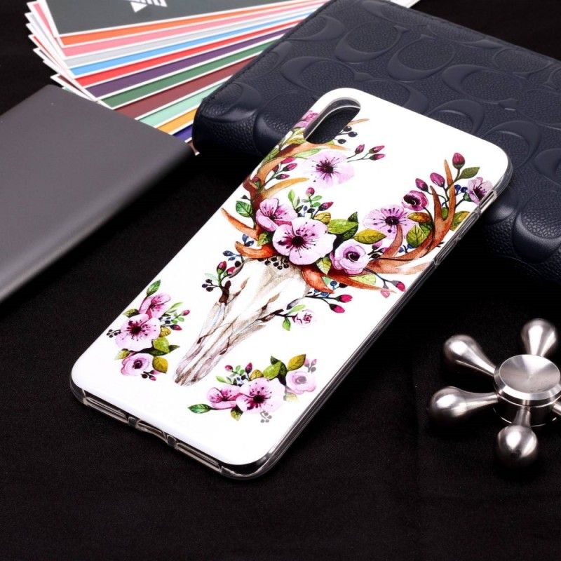 Hoesje iPhone XR Telefoonhoesje Eland Met Fluorescerende Bloemen