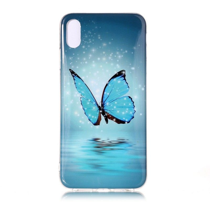 Hoesje iPhone XR Telefoonhoesje Fluorescerende Blauwe Vlinder