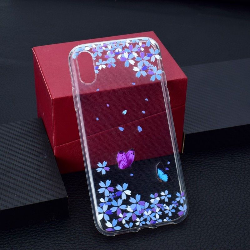 Hoesje iPhone XR Transparante Vlinders En Bloemen