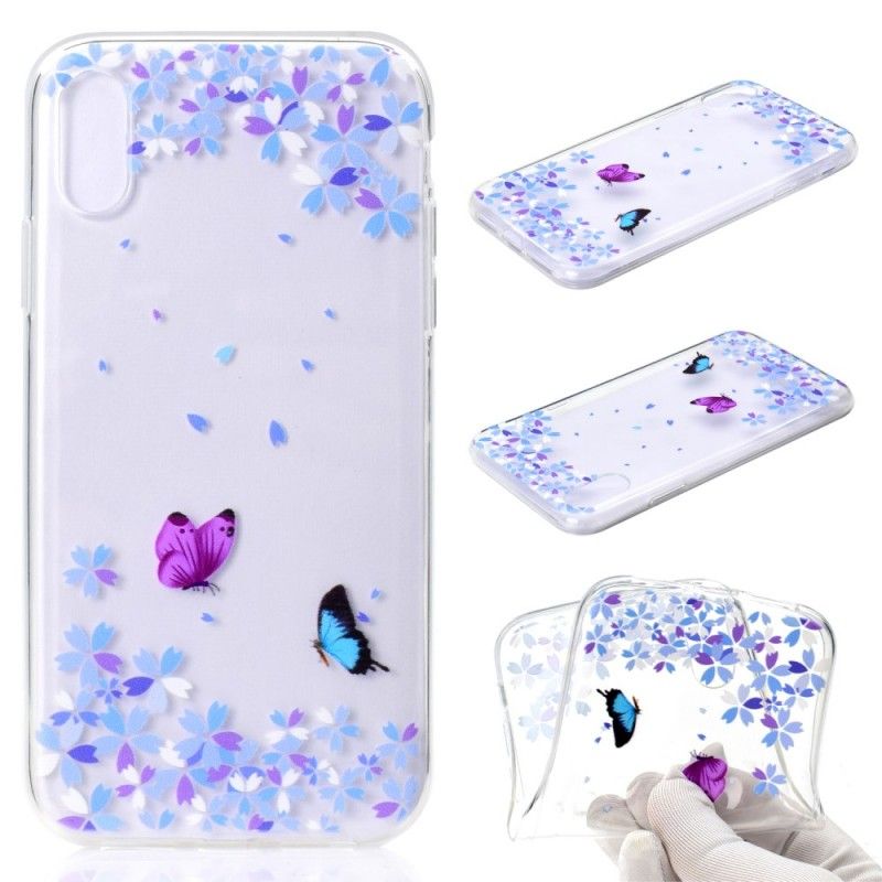 Hoesje iPhone XR Transparante Vlinders En Bloemen