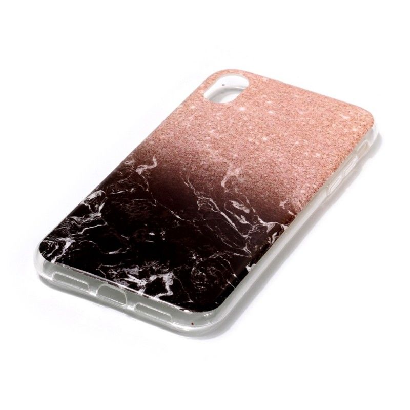 Hoesje iPhone XR Wit Zwart Gemarmerd Effect