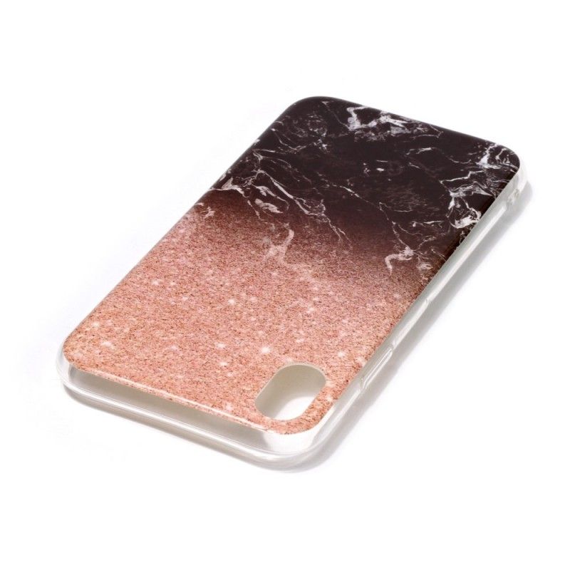 Hoesje iPhone XR Wit Zwart Gemarmerd Effect