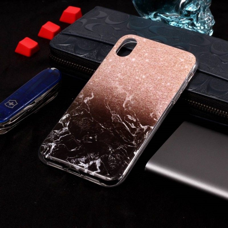 Hoesje iPhone XR Wit Zwart Gemarmerd Effect