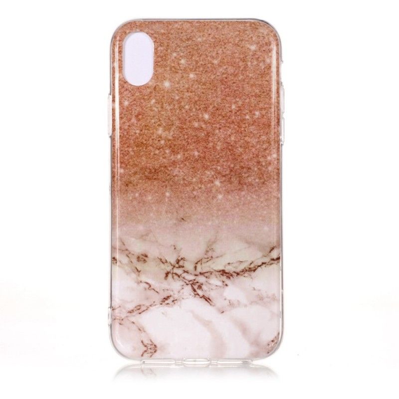 Hoesje iPhone XR Wit Zwart Gemarmerd Effect