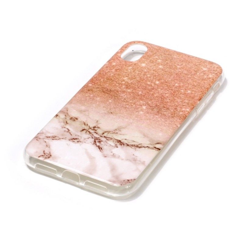 Hoesje iPhone XR Wit Zwart Gemarmerd Effect