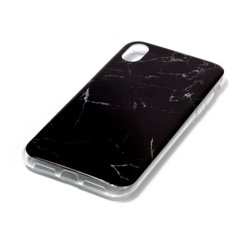 Hoesje iPhone XR Wit Zwart Marmer