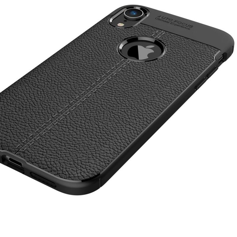 Hoesje voor iPhone XR Grijs Zwart Dubbellijns Lychee Leereffect