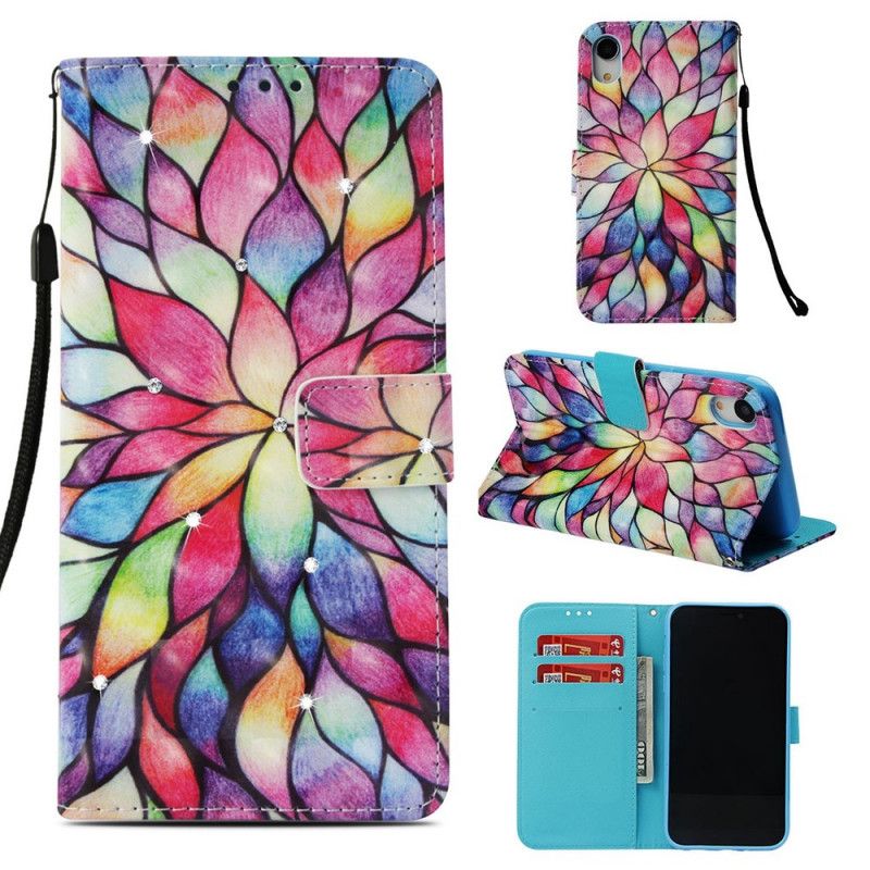 Leren Hoesje voor iPhone XR Gekleurde Bloem Met Diamanten