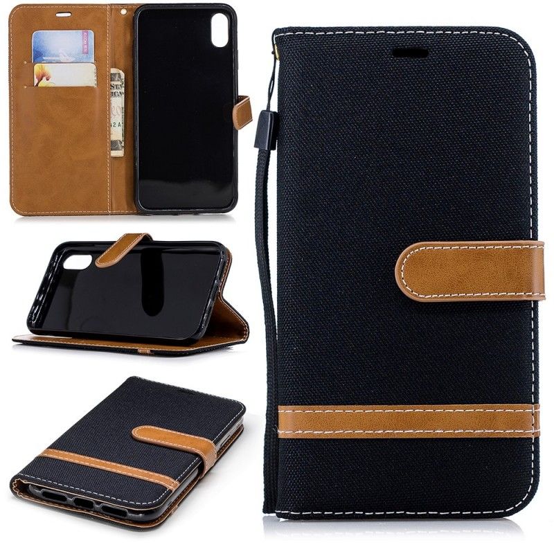 Leren Hoesje voor iPhone XR Grijs Zwart Stof En Leereffect