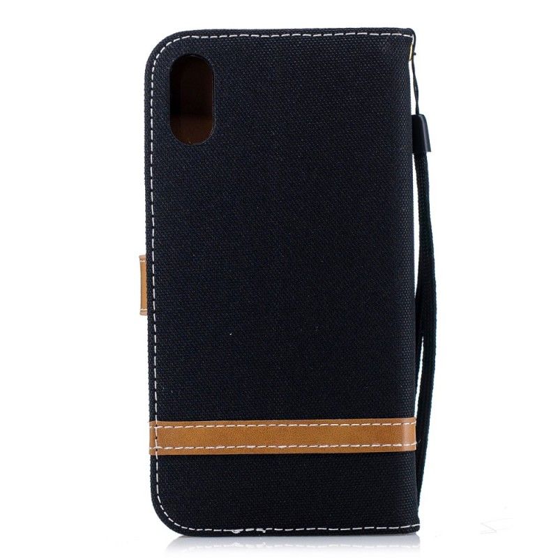 Leren Hoesje voor iPhone XR Grijs Zwart Stof En Leereffect
