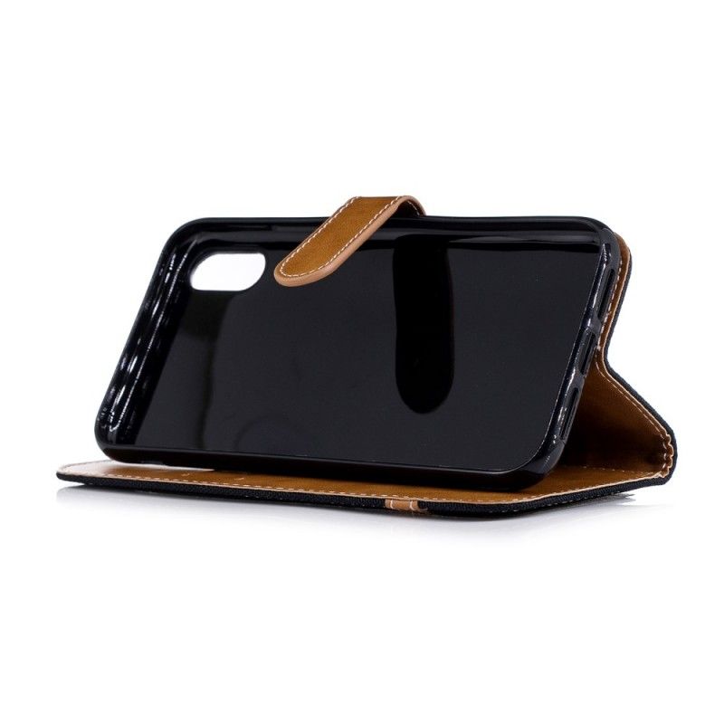Leren Hoesje voor iPhone XR Grijs Zwart Stof En Leereffect