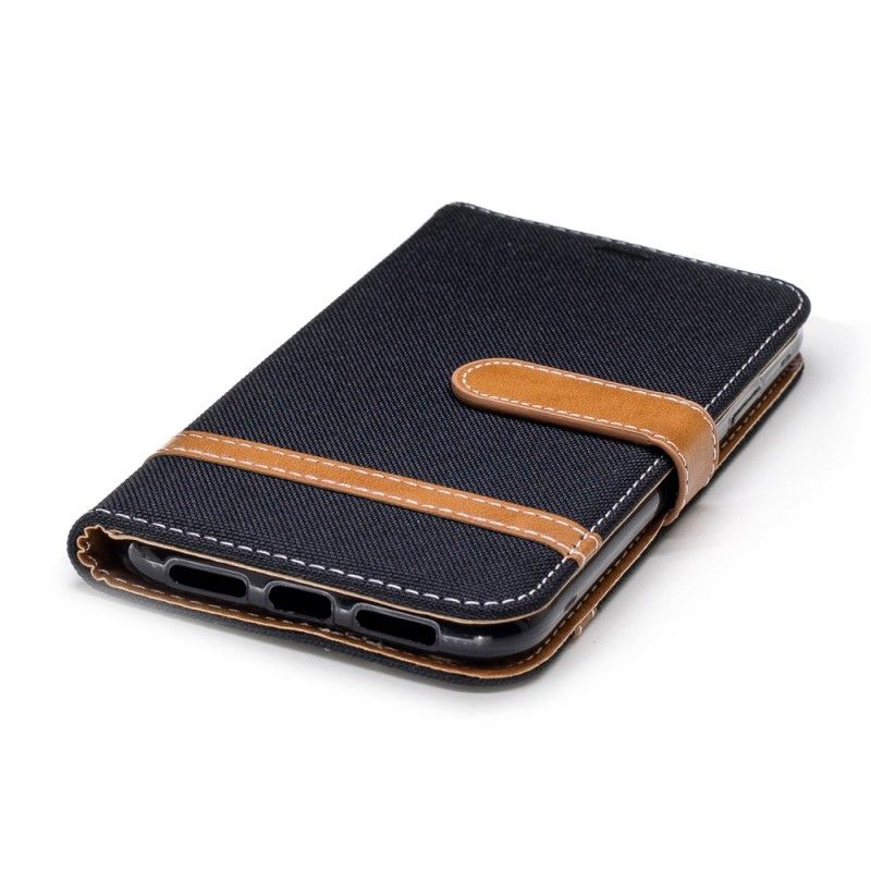 Leren Hoesje voor iPhone XR Grijs Zwart Stof En Leereffect