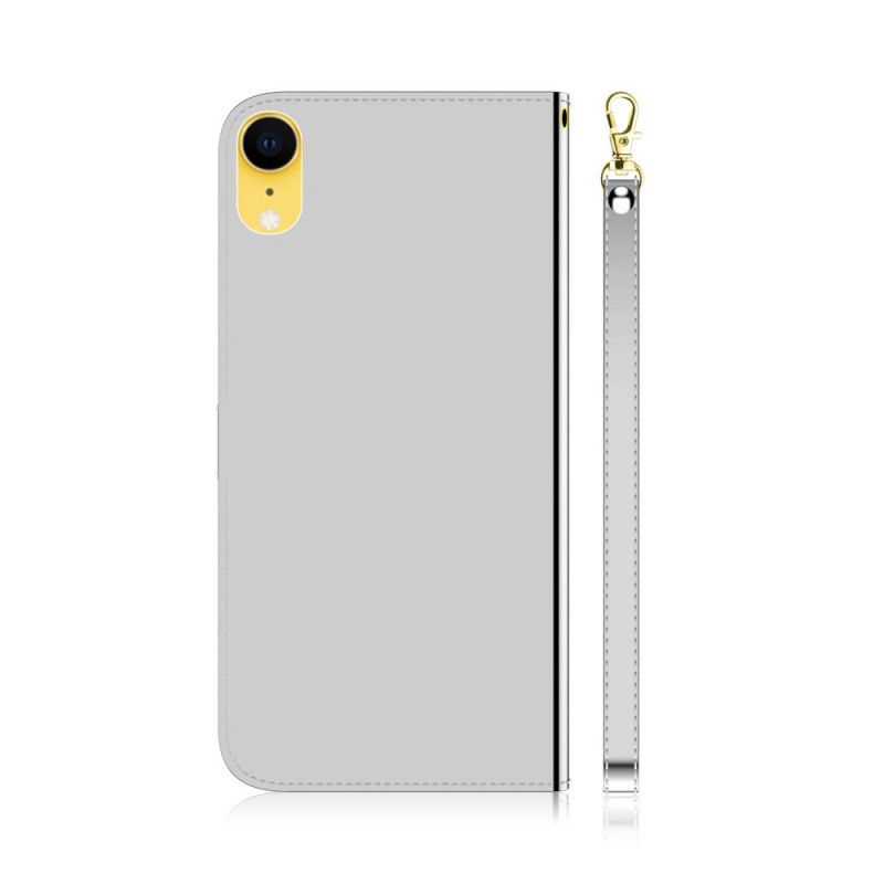 Leren Hoesje voor iPhone XR Magenta Zwart Spiegelkap Van Imitatieleer