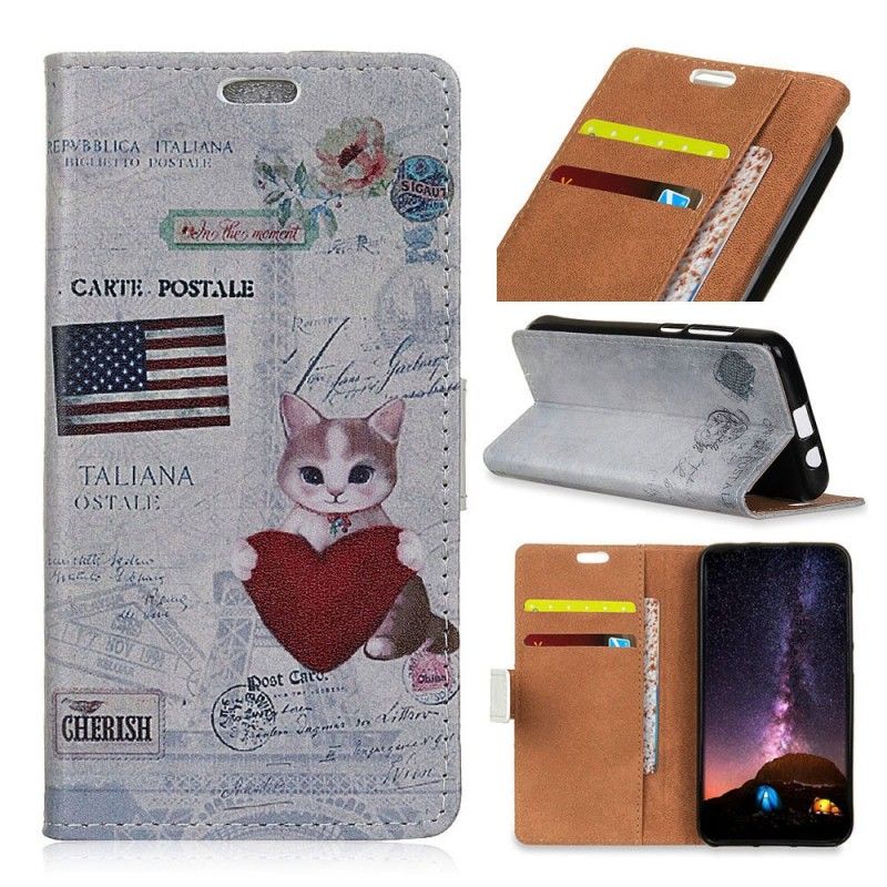 Leren Hoesje voor iPhone XR Reizende Kat