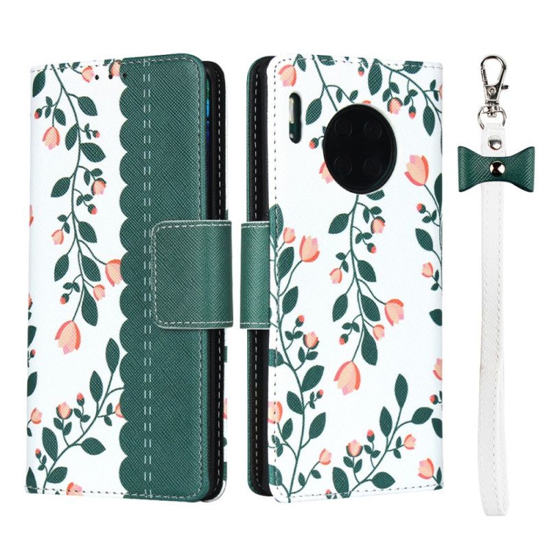 Cover Folio-hoesje Huawei Mate 30 Pro Groen Magenta Telefoonhoesje String Roosjes