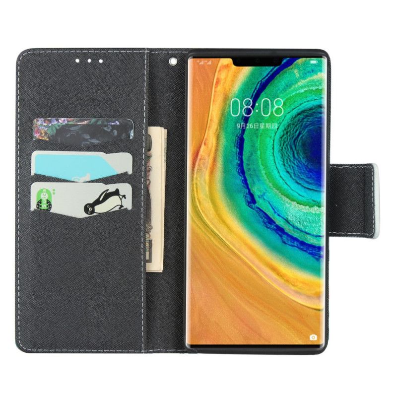 Cover Folio-hoesje Huawei Mate 30 Pro Groen Magenta Telefoonhoesje String Roosjes