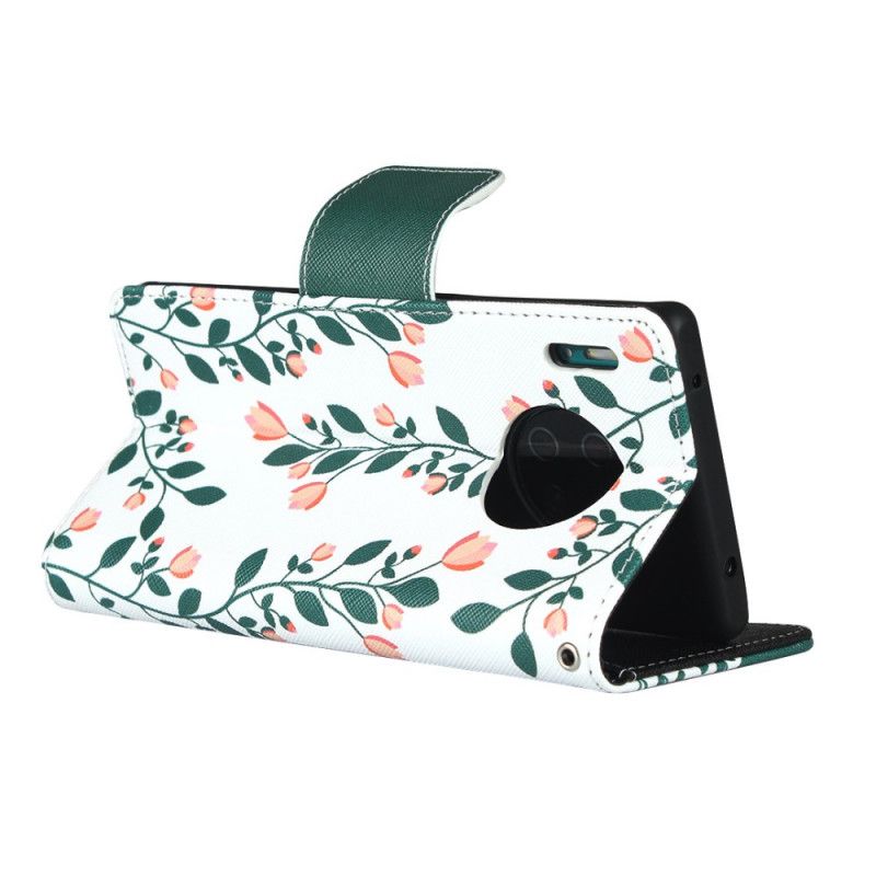 Cover Folio-hoesje Huawei Mate 30 Pro Groen Magenta Telefoonhoesje String Roosjes