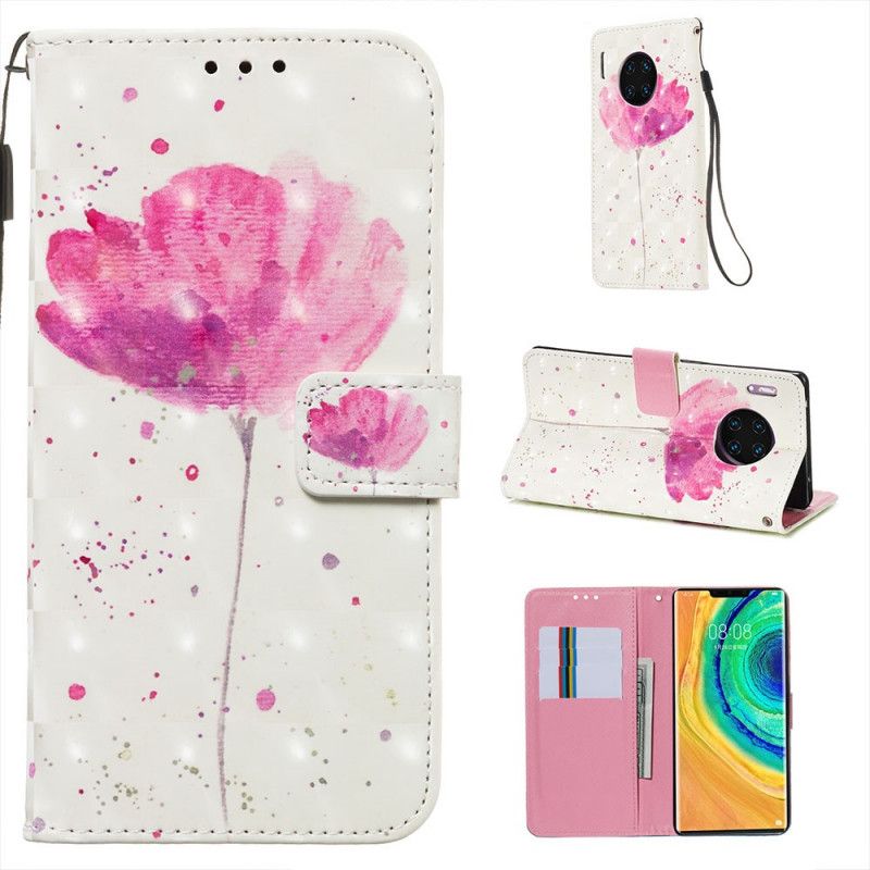 Flip Case Leren Huawei Mate 30 Pro Aquarel Klaproos