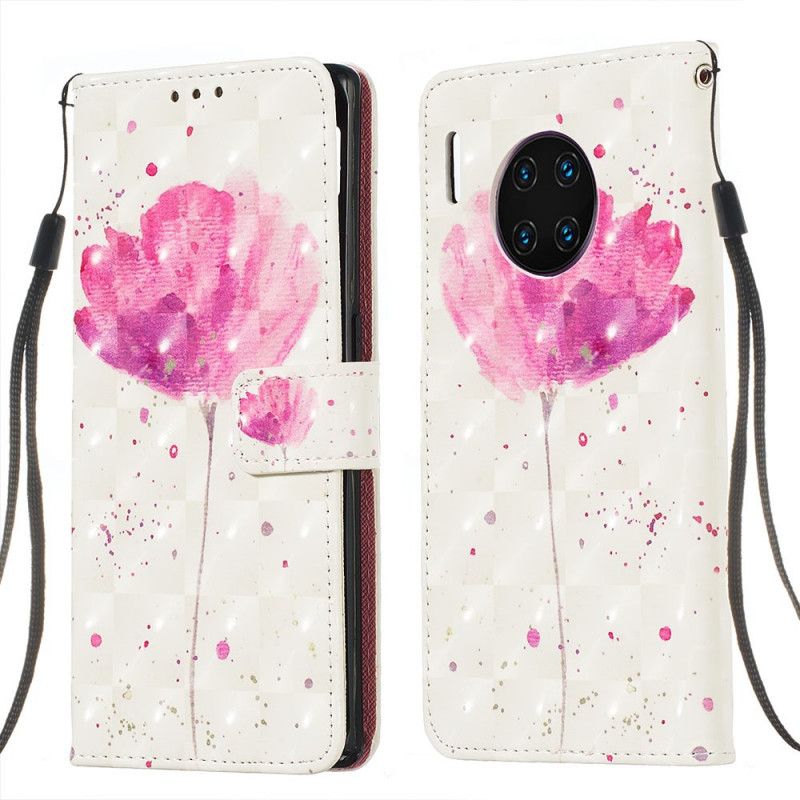Flip Case Leren Huawei Mate 30 Pro Aquarel Klaproos