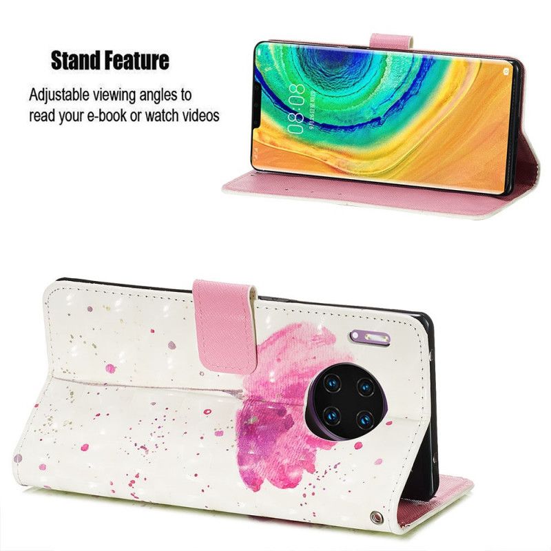 Flip Case Leren Huawei Mate 30 Pro Aquarel Klaproos