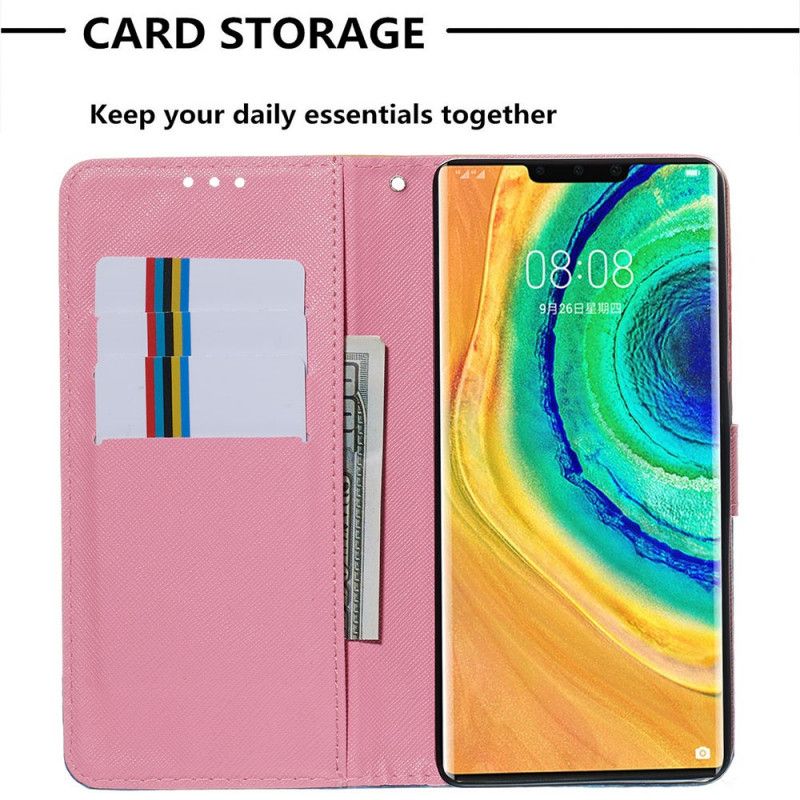 Flip Case Leren Huawei Mate 30 Pro Aquarel Klaproos