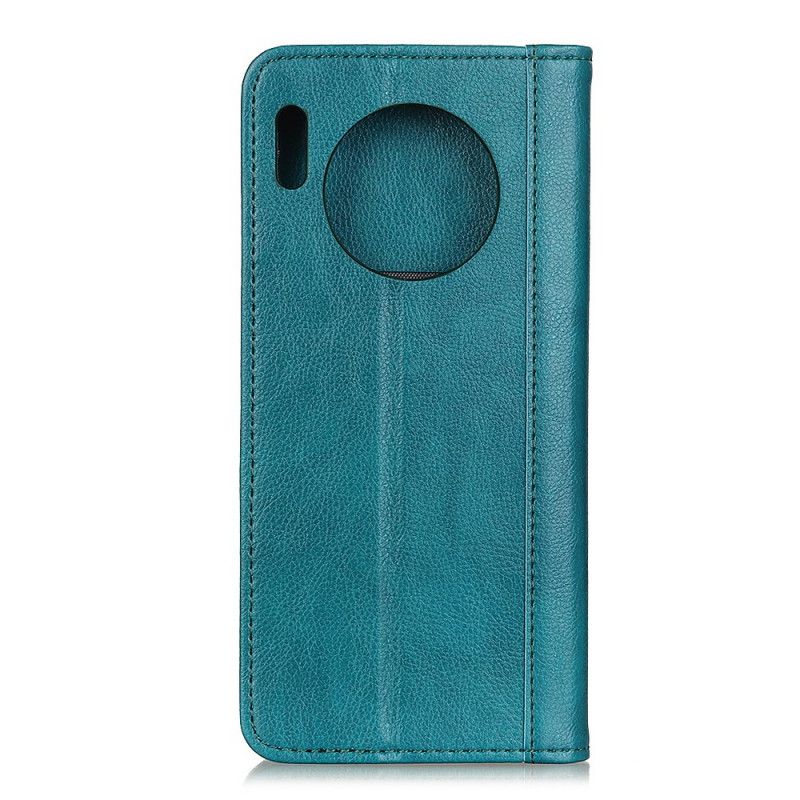 Flip Case Leren Huawei Mate 30 Pro Turkoois Zwart Versie In Finesse-Kleur In Leerstijl