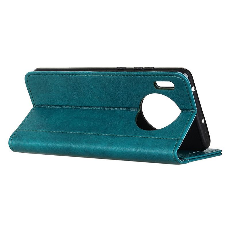 Flip Case Leren Huawei Mate 30 Pro Turkoois Zwart Versie In Finesse-Kleur In Leerstijl