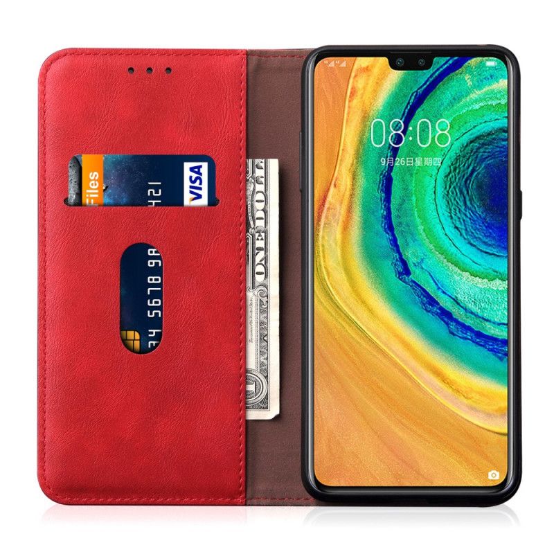 Folio-hoesje Huawei Mate 30 Pro Rood Zwart Gestikt Leereffect