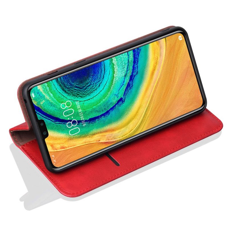 Folio-hoesje Huawei Mate 30 Pro Rood Zwart Gestikt Leereffect