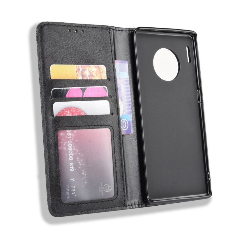 Folio-hoesje Huawei Mate 30 Pro Rood Zwart Gestileerd Vintage Leereffect