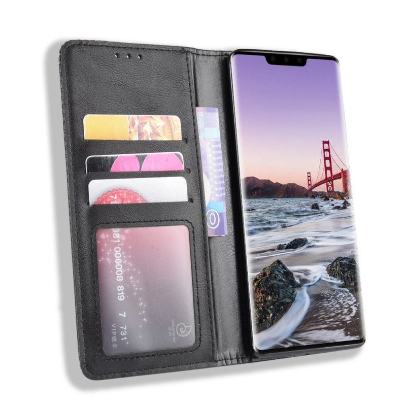 Folio-hoesje Huawei Mate 30 Pro Rood Zwart Gestileerd Vintage Leereffect