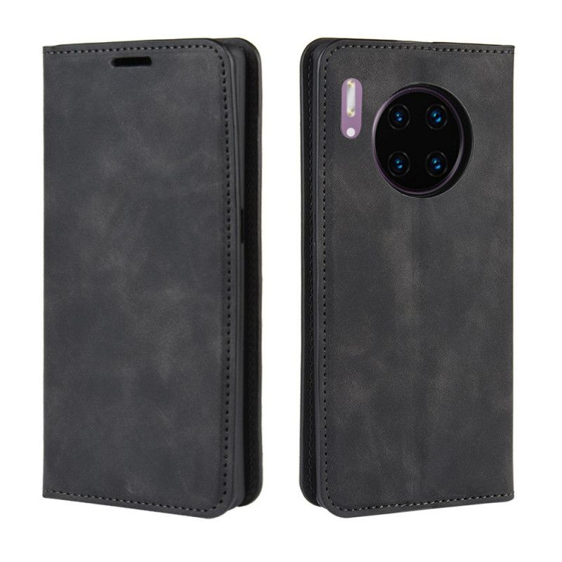 Folio-hoesje voor Huawei Mate 30 Pro Grijs Zwart Zacht Leereffect