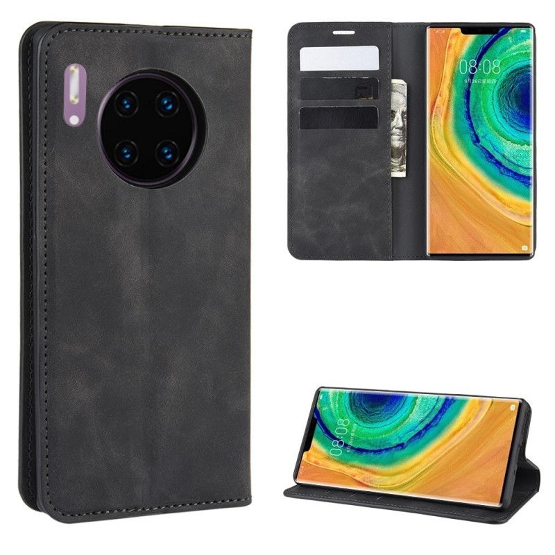 Folio-hoesje voor Huawei Mate 30 Pro Grijs Zwart Zacht Leereffect