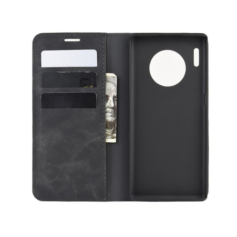 Folio-hoesje voor Huawei Mate 30 Pro Grijs Zwart Zacht Leereffect