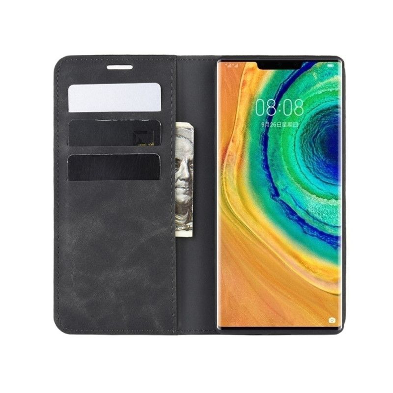 Folio-hoesje voor Huawei Mate 30 Pro Grijs Zwart Zacht Leereffect