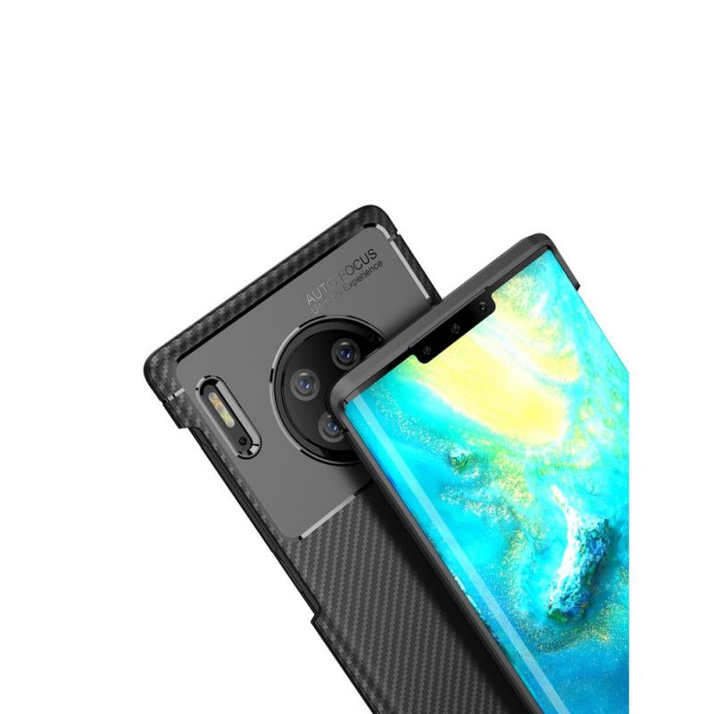 Hoesje Huawei Mate 30 Pro Donkerblauw Zwart Flexibele Koolstofvezeltextuur