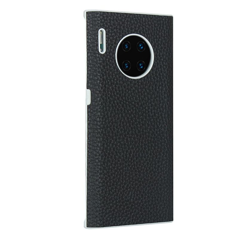 Hoesje voor Huawei Mate 30 Pro Grijs Zwart Echt Lychee Leer Met Riem