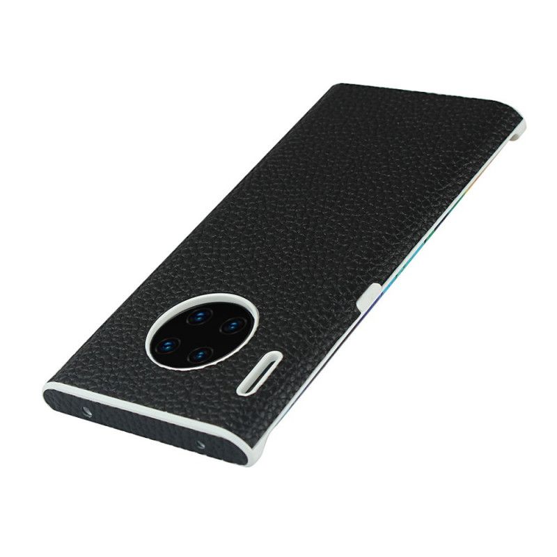 Hoesje voor Huawei Mate 30 Pro Grijs Zwart Echt Lychee Leer Met Riem