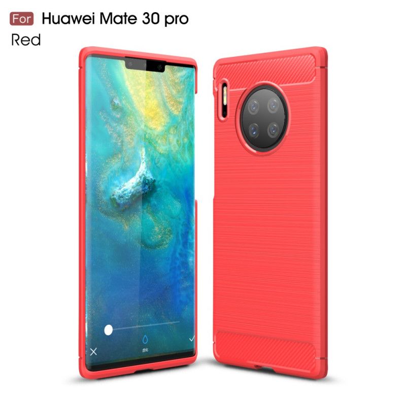 Hoesje voor Huawei Mate 30 Pro Rood Zwart Geborsteld Koolstofvezel