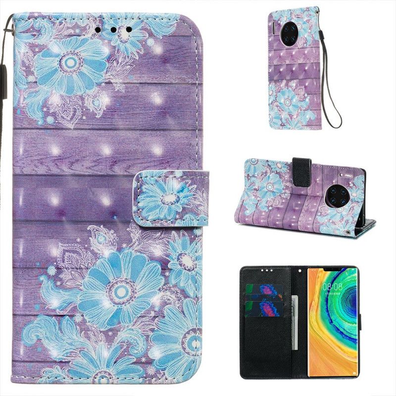Leren Hoesje Huawei Mate 30 Pro Blauwe Bloemen
