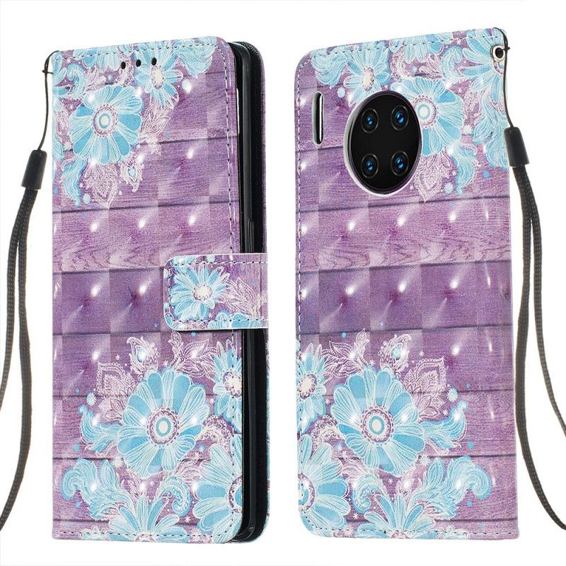 Leren Hoesje Huawei Mate 30 Pro Blauwe Bloemen