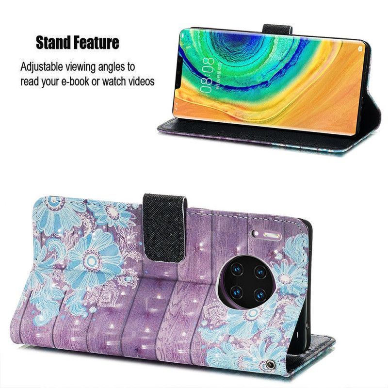 Leren Hoesje Huawei Mate 30 Pro Blauwe Bloemen