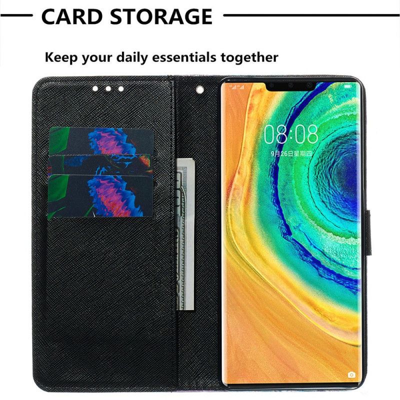 Leren Hoesje Huawei Mate 30 Pro Blauwe Bloemen