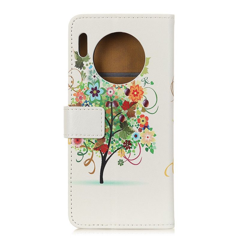 Leren Hoesje Huawei Mate 30 Pro Lichtblauw Telefoonhoesje Bloeiende Boom