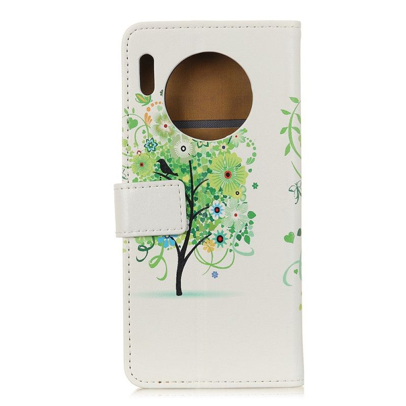 Leren Hoesje Huawei Mate 30 Pro Lichtblauw Telefoonhoesje Bloeiende Boom